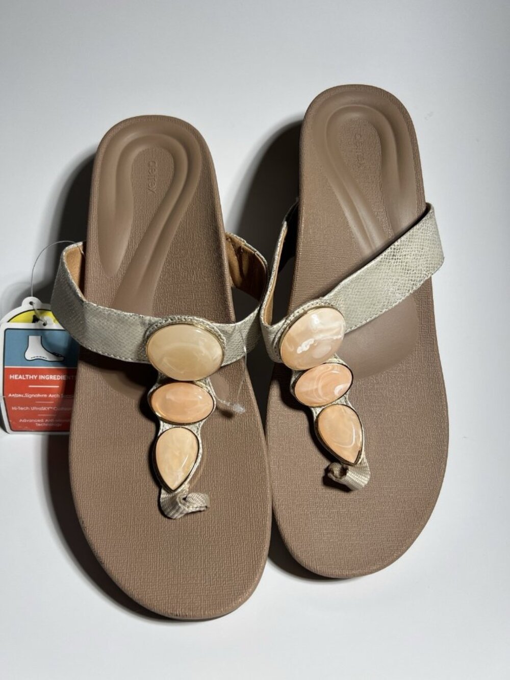 Aetrex Elyse Thong Wedge Sandals LT Gold Women’s Size 9/9.5 Orthotic Comfort